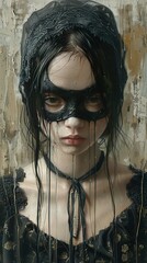 Wall Mural - Mysterious Woman in a Black Mask and Wet Lace