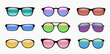 © polm.beach96 - Sun spectacles. Various trendy summer sunglasses with different lens, fashion plastic glasses. Sunlight eyeglasses set. Vector illustration