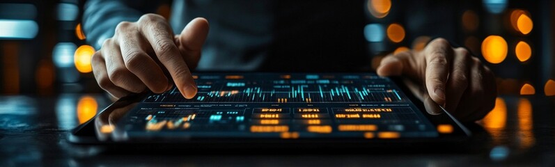 Poster - Businessman using digital tablet analyzing sales data and financial growth graph chart report