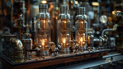 Canvas Print - Close-Up of Industrial Machinery with Glowing Tubes