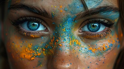 Wall Mural - Close-Up Portrait of a Woman with Colorful Makeup