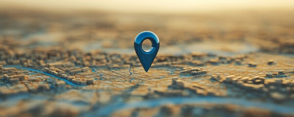 Poster - blue location pin on city map, 3d render. navigation and technology concept