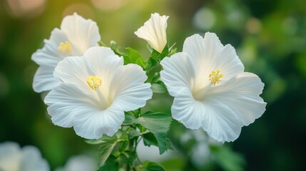 Canvas Print - White Hibiscus Flowers in Sunlight