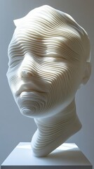 Poster - Modern abstract sculpture of a face on a pedestal