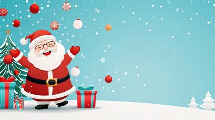 Sticker - Cute Merry Christmas Santa with Festive Background