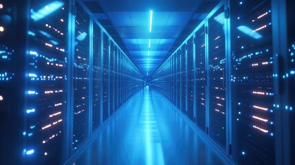 Poster - Modern Server Room with Glowing Technology