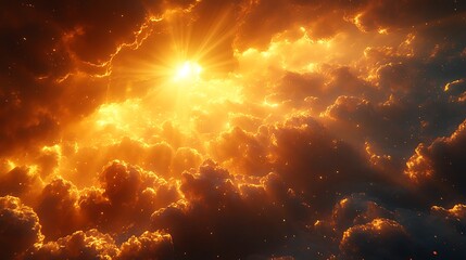 Wall Mural - abstract fiery clouds and bright light in the sky, celestial and divine theme background