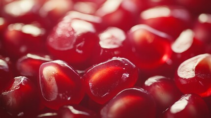 Close-up of fresh pomegranate seeds, vibrant red texture. Healthy eating and nutrition concept