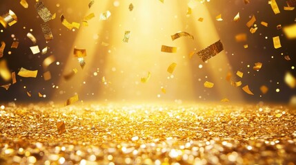 Wall Mural - experience a dazzling celestial celebration with golden confetti and beams of light illuminating the