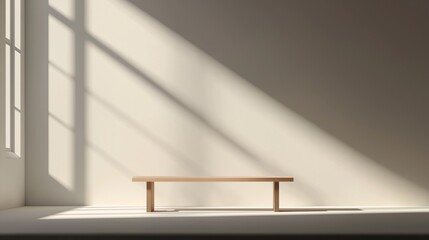 Poster - Minimalist Wooden Bench in Sunlit Room