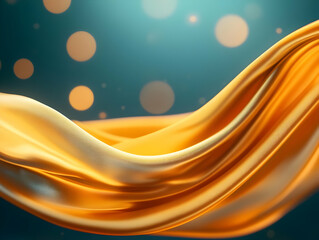 Poster - Golden silk wave on blue bokeh background creating a smooth and elegant visual effect.