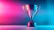 © sornram - Shiny trophy on a colorful gradient background, symbolizing achievement and success.