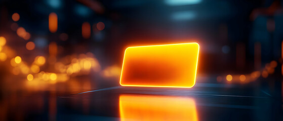 Poster - Illuminated orange rectangle on reflective surface with a dark, futuristic background.