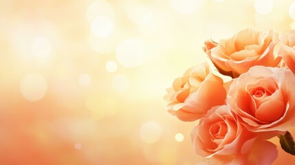 Poster - Lush peach roses in full bloom, accompanied by fresh buds. Soft focus background enhances their vibrant beauty.