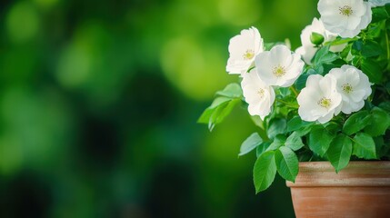 Canvas Print - Charming white blooms and bright green leaves thrive in sprightly ceramic pots, enhancing any space with a soft touch.