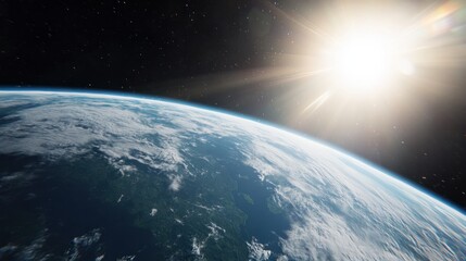 Wall Mural - earth atmosphere glowing in the sunlight, with the planet blue and green surface stretching below
