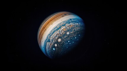 Wall Mural - jupiter from a distance, its massive size and colorful cloud bands clearly visible against the dark 