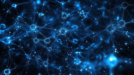 Poster - Abstract Blue Neural Network Background -  Science Technology Concept.