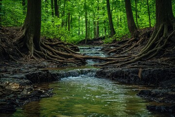 Wall Mural - Tranquil Creek Flowing Through a Lush Forest