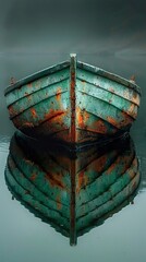 Wall Mural - Rustic Wooden Boat Reflection in Still Water