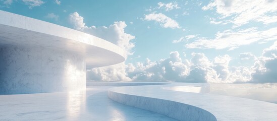 Wall Mural - Modern white architecture platform with blue sky and clouds.