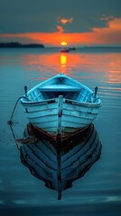 Poster - Sunset Reflection: A Boat at Rest