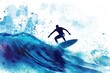 © ProStockGallery - Watercolor Painting of a Surfer Riding a Wave - Abstract Ocean Art.