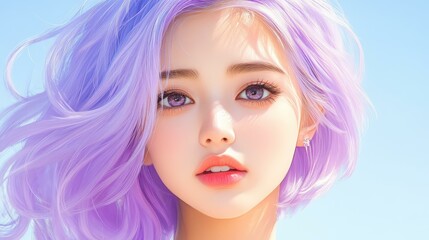 Poster - A young girl with lavender bob hair and bright eyes, radiating youth and charm in a vibrant anime style artwork.