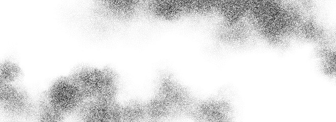 Poster - Stippled smoke cloud gradient texture. Grunge fluid fume grain background. Gritty noise fog dot work wallpaper. Black and white dots, speckles, sand particles or granules overlay. Vector backdrop