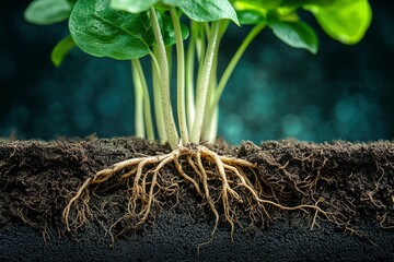 Wall Mural - Close-up of a plant's root system emerging from soil