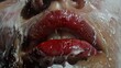 © Infinity - Close-up of Glossy Red Lips Dripping with White Liquid - Hyperrealistic Painting