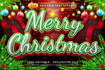 Poster - merry christmas 3d text effect and editable text effect with Christmas element background
