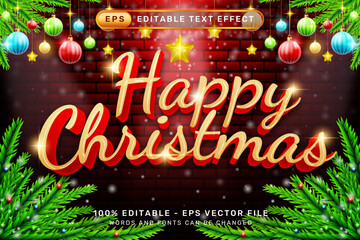 Poster - happy christmas 3d text effect and editable text effect with Christmas element background