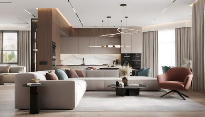 Wall Mural - Luxury Modern Living Room Design with Minimalist and Comfort Elements