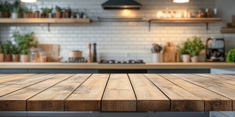 Canvas Print - Wooden Tabletop in a Modern Kitchen