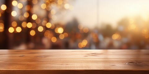 Wall Mural - Wooden Tabletop with Blurred Festive Background