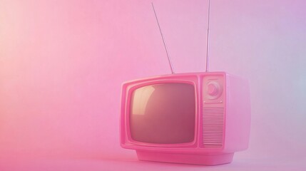 Retro pink television on pastel background, vintage technology and nostalgia concept