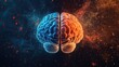 © EarthWalker - Human brain with right creative hemisphere and left logical hemisphere. AI medical, technological and scientific concept