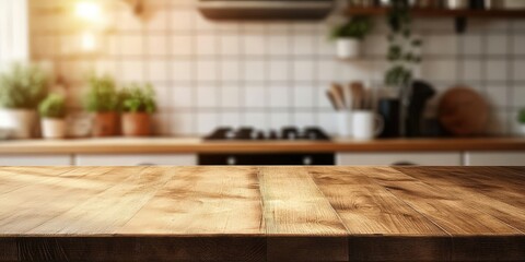 Wall Mural - Wooden Tabletop in a Rustic Kitchen