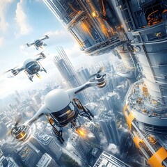 Poster - Futuristic Cityscape with Drones.