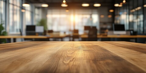 Canvas Print - Wooden Table in a Modern Office Setting