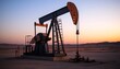 © dekreatif - A silhouette of an oil pump jack against a vibrant sunset sky in a desert landscape.