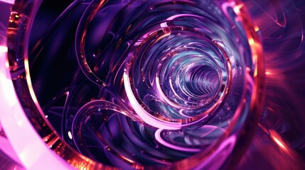 Abstract Neon Tunnel with Glowing Purple and Orange Edges