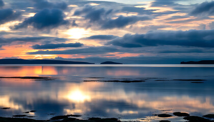 Wall Mural - Midnight sun rays illuminate the sky, revealing a magnificent scene.