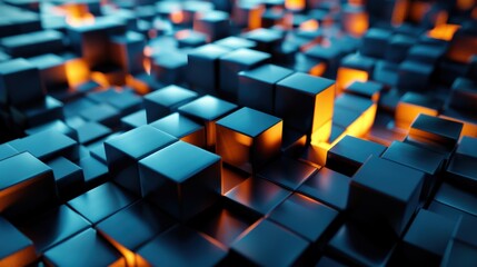 Wall Mural - Abstract Background with Blue and Orange Cubes