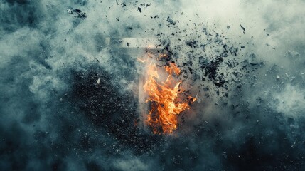 Poster - A dramatic explosion of fire and debris amidst a smoky background.