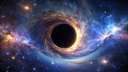 Wall Mural - rendering of a supermassive black hole against a starry sky, black hole, supermassive, rendering, sp