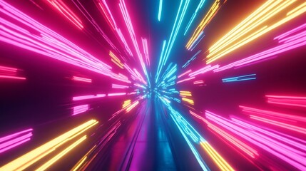 Aufkleber - 3D render of a colorful abstract background with a spectrum of neon rays and glowing lines, creating a bright and dynamic visual experience