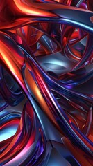 Wall Mural - Abstract Intertwined Metallic Shapes in Vibrant Red and Blue Hues