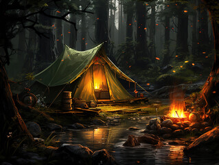 Wall Mural - Gear camping rain